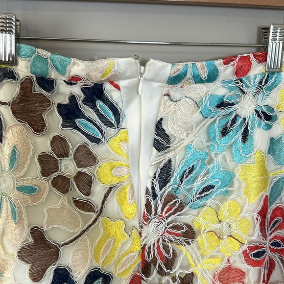 Anthropologie Eva Franco Embroidered Floral Midi Skirt Mesh Satin Lined Sz 6 - Picture 8 of 14